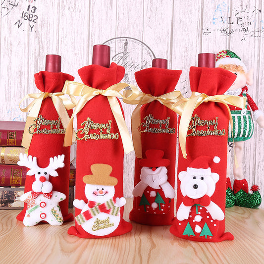 Christmas Table Flannel Fabric Wine Gift Box Wine Bottle Bag